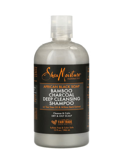Shampooing Nettoyant Profond -SHEA MOISTURE-Gammeau Savon Noir Africain et Charbon de Bambou 384ml