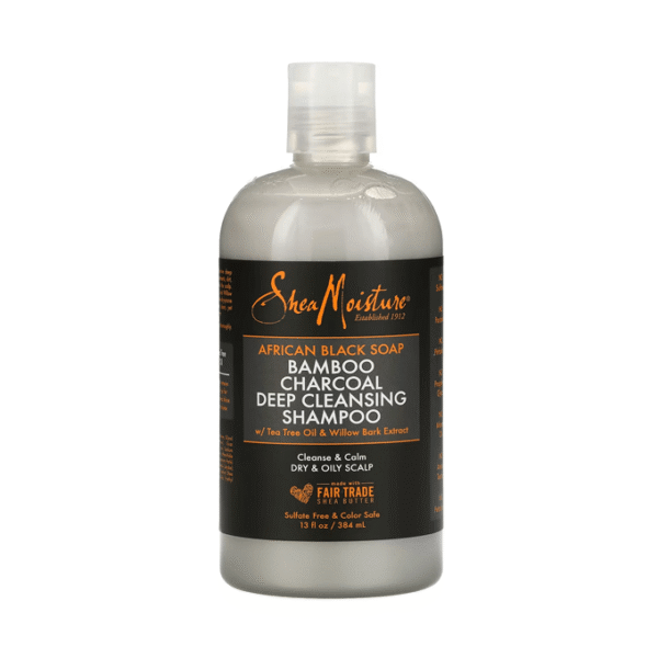 Shampooing Nettoyant Profond -SHEA MOISTURE-Gammeau Savon Noir Africain et Charbon de Bambou 384ml