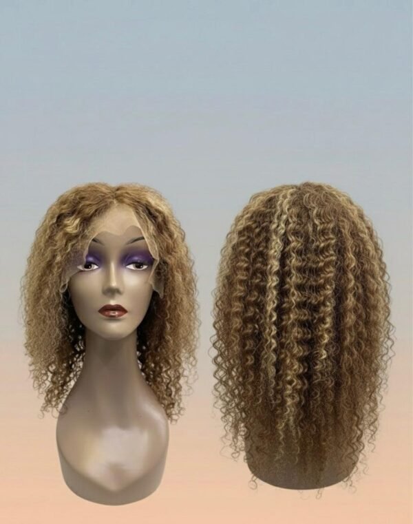 Perruque naturelle bouclée blond miel