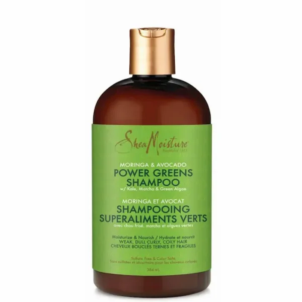 Shampoing Power Greens-SHEA MOISTURE-Gamme à l'Huile de Moringa et d'Avocat 384ml